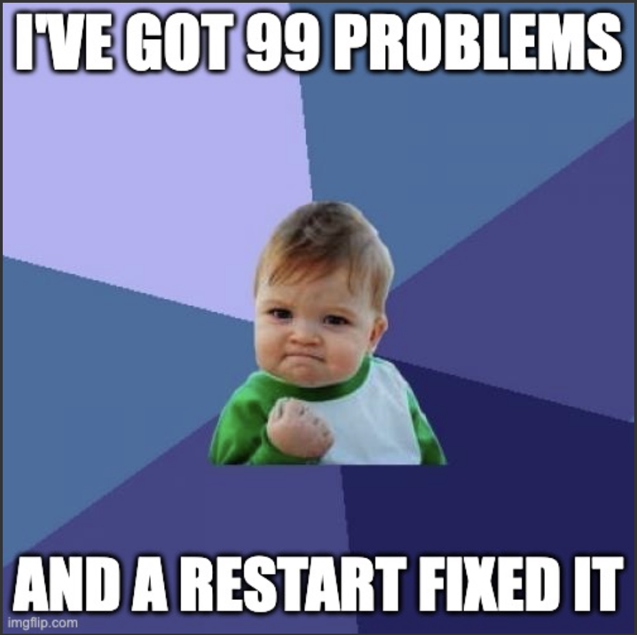 Kid success meme of restart solving problem